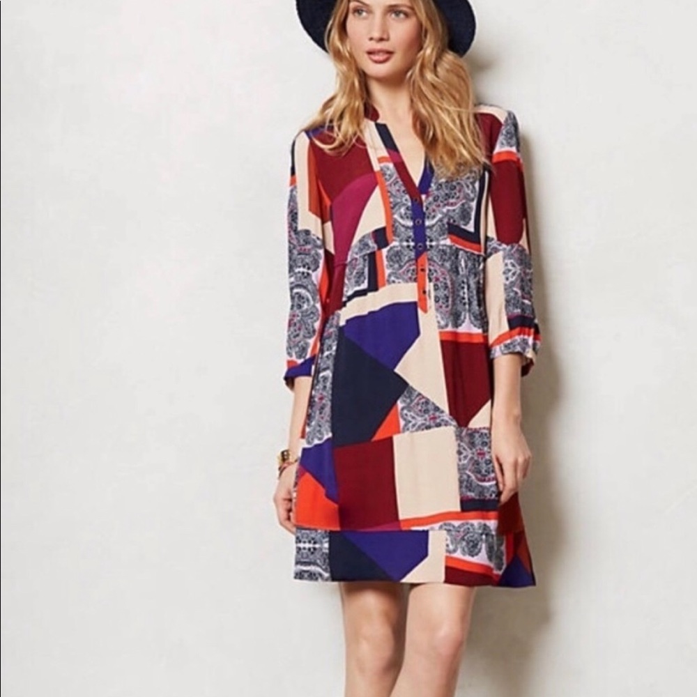 Anthropologie MAEVE crepe 3/4 sleeve shift dress